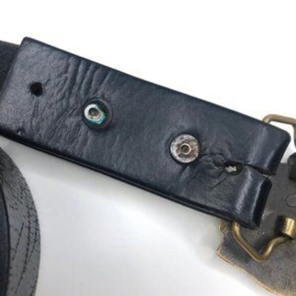 Vintage Black Leather Train Belt & Buckle - Picture 4 of 7